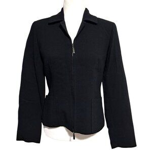 Vintage Doncaster Black 100% Wool Zip Front Blazer Jacket Womens Sz 6P Chic